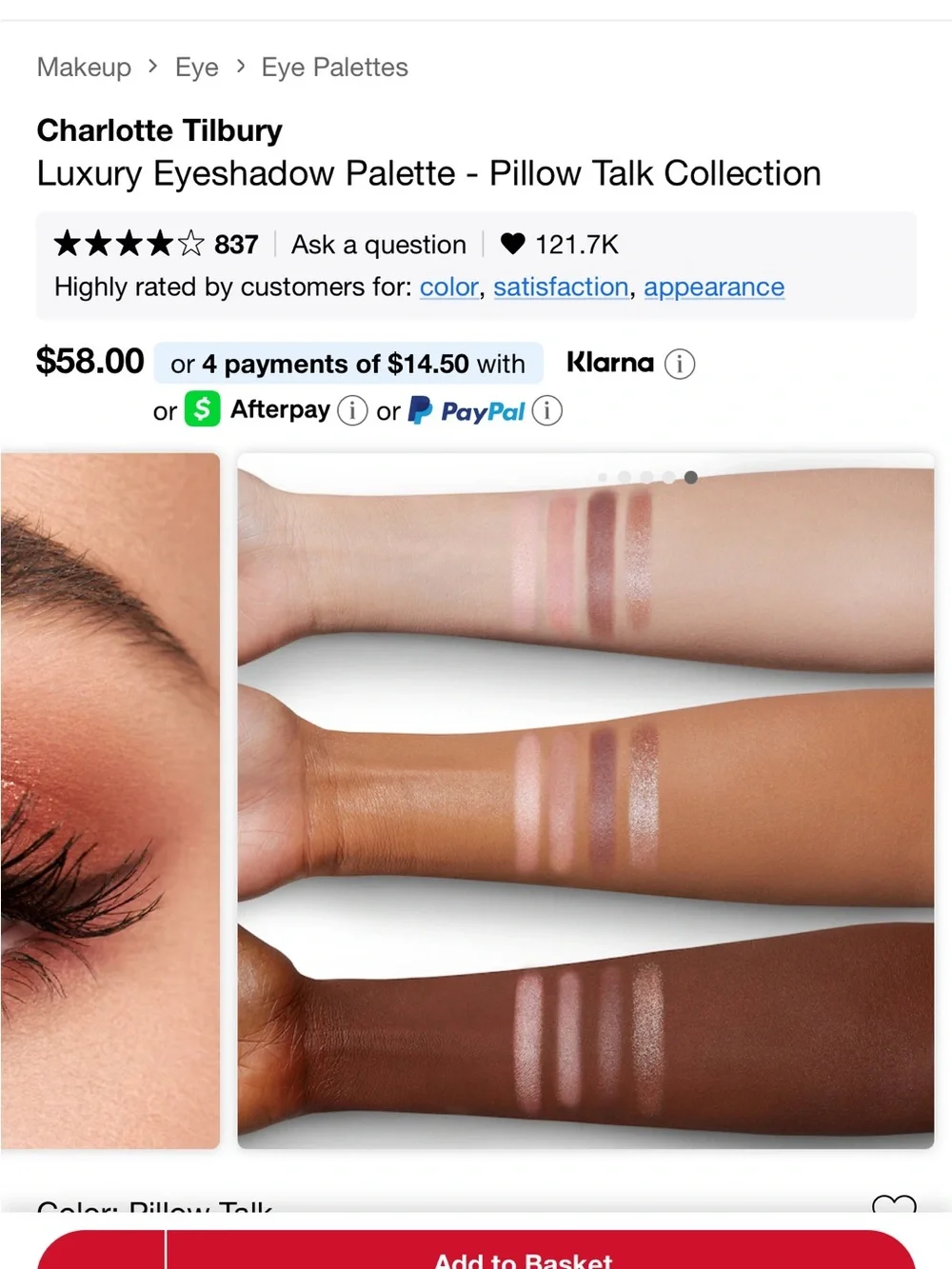 Charlotte Tilbury Pillow Talk Eyeshadow Quartet — Pink, Bronze, Rose Gold